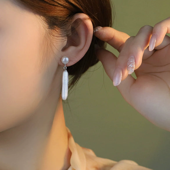 Wholesale Handmade Fashionable S925 Silver Freshwater Pearl Drop Shape Earrings