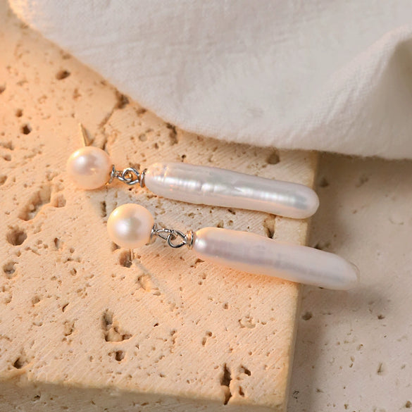 Wholesale Handmade Fashionable S925 Silver Freshwater Pearl Drop Shape Earrings