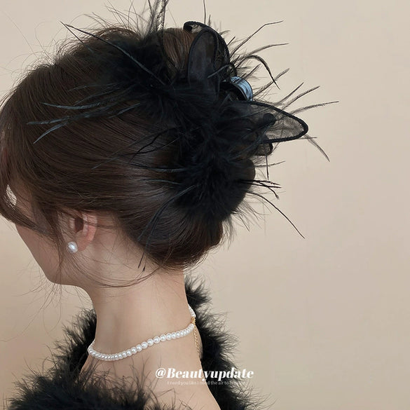 Wholesale Handmade Feather Mesh Rabbit Ear Hair Shark Clip Women's Hair Accessories Versatile Style