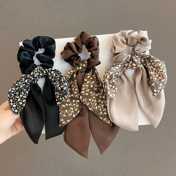 Wholesale Handmade Floral Fabric Hair Ring With Bow And High Elasticity