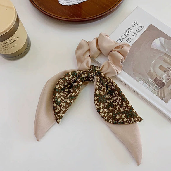 Wholesale Handmade Floral Fabric Hair Ring With Bow And High Elasticity