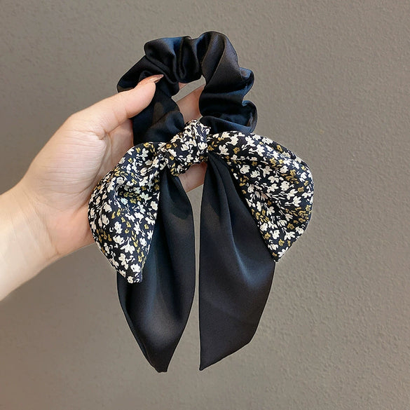 Wholesale Handmade Floral Fabric Hair Ring With Bow And High Elasticity