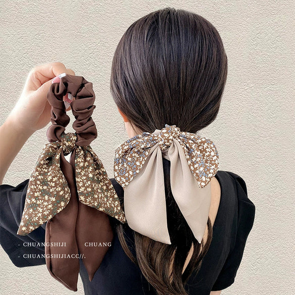 Wholesale Handmade Floral Fabric Hair Ring With Bow And High Elasticity