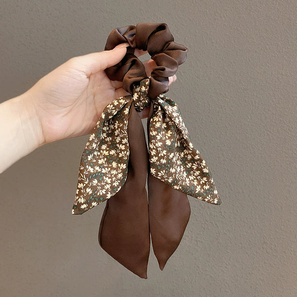 Wholesale Handmade Floral Fabric Hair Ring With Bow And High Elasticity