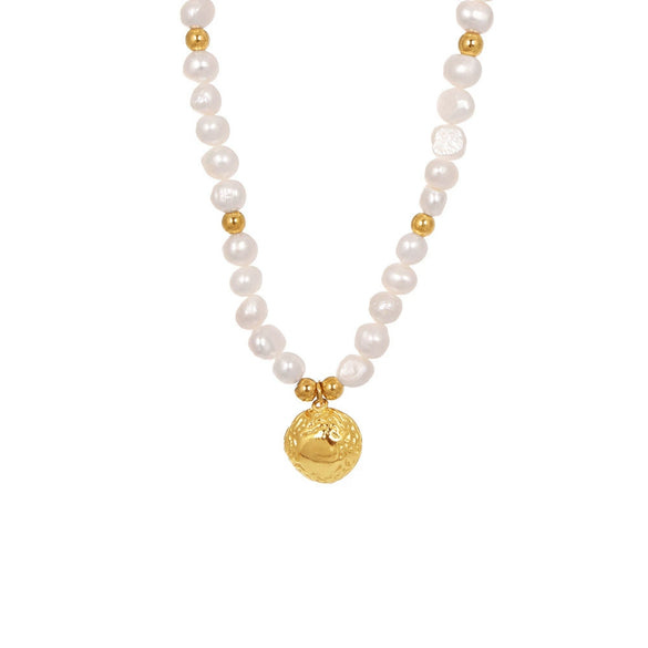 Wholesale Handmade Freshwater Pearl And Copper Beaded Collarbone Necklace With Geometric Pattern And Gold Plated Treatment For Women