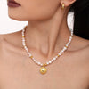 Wholesale Handmade Freshwater Pearl And Copper Beaded Collarbone Necklace With Geometric Pattern And Gold Plated Treatment For Women