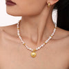 Wholesale Handmade Freshwater Pearl And Copper Plated Gold Collarbone Necklace With Geometric Pattern And Light Luxury Style
