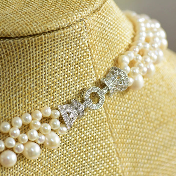 Wholesale Handmade Freshwater Pearl Multi Layer Clavicle And Sweater Chain With Geometric Pattern 925 Silver Retro Style Electroplated
