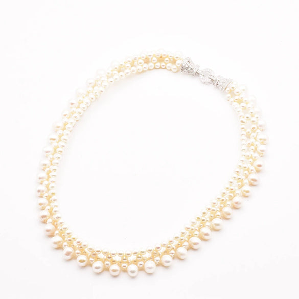Wholesale Handmade Freshwater Pearl Multi Layer Clavicle And Sweater Chain With Geometric Pattern 925 Silver Retro Style Electroplated