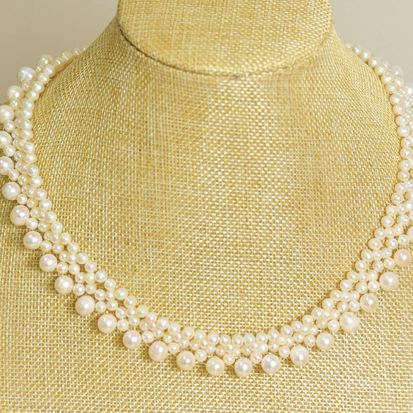 Wholesale Handmade Freshwater Pearl Multi Layer Clavicle And Sweater Chain With Geometric Pattern 925 Silver Retro Style Electroplated