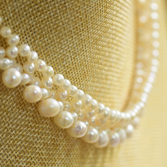 Wholesale Handmade Freshwater Pearl Multi Layer Clavicle And Sweater Chain With Geometric Pattern 925 Silver Retro Style Electroplated