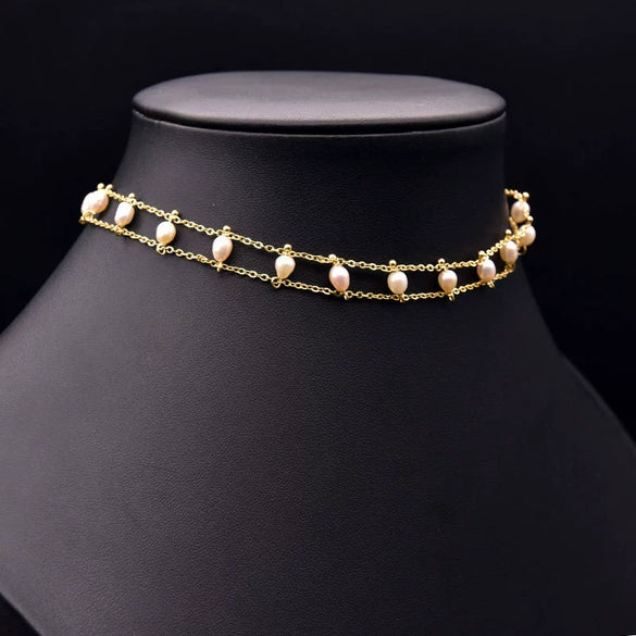 Wholesale Handmade Freshwater Pearl Multi Layer Clavicle And Sweater Chain With Geometric Pattern 925 Silver Retro Style Electroplated