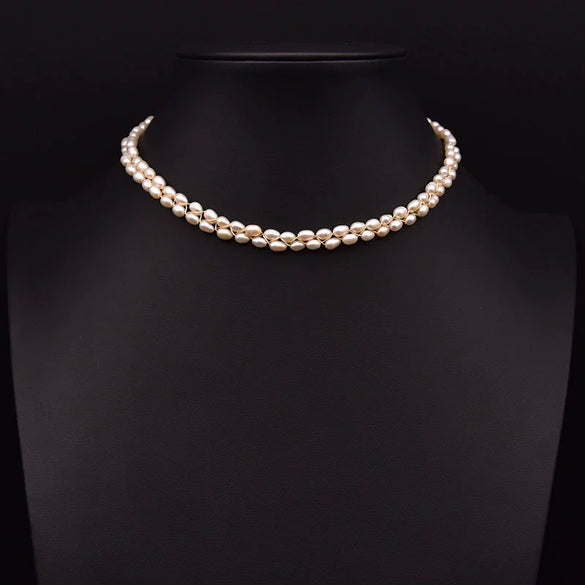 Wholesale Handmade Freshwater Pearl Multi Layer Clavicle And Sweater Chain With Geometric Pattern 925 Silver Retro Style Electroplated