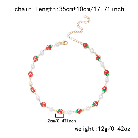 Wholesale Handmade Fruit Pattern Alloy Pendant Rice Beads Combination Chain Necklace For Women