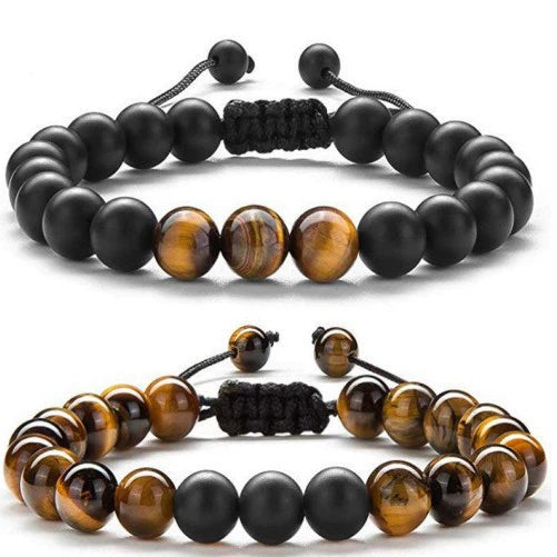 Wholesale Handmade Geometric Agate Tiger Eye Volcanic Stone Unisex Adjustable Bracelet