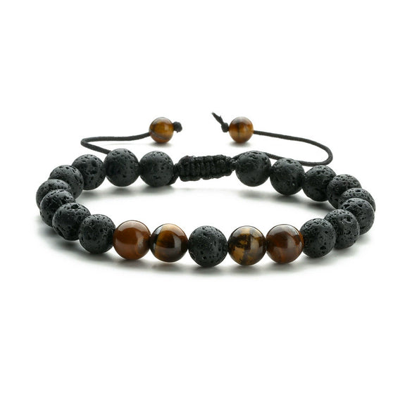 Wholesale Handmade Geometric Agate Tiger Eye Volcanic Stone Unisex Adjustable Bracelet