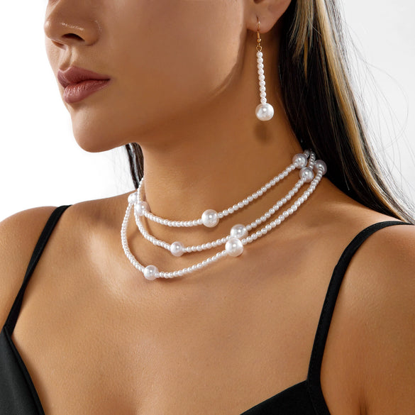 Wholesale Handmade Geometric Fake Pearl Necklace And Earring Set For Women