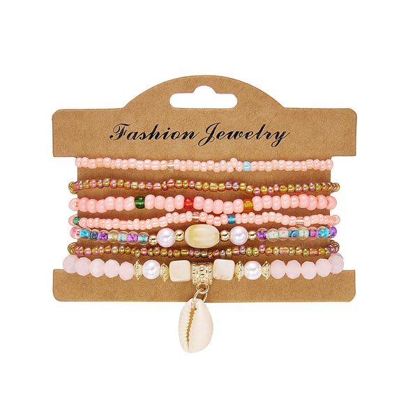 Wholesale Handmade Geometric Glass Shell Bead Bracelet Unisex Jewelry