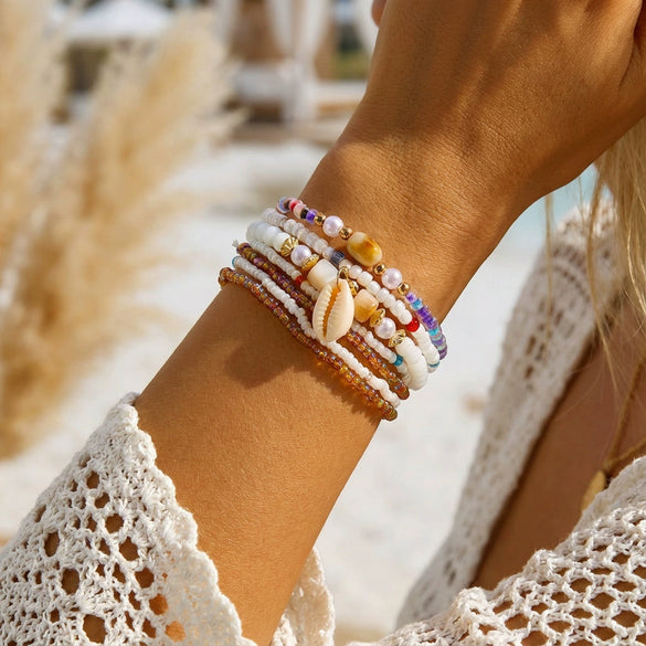 Wholesale Handmade Geometric Glass Shell Bead Bracelet Unisex Jewelry