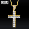 Wholesale Handmade Geometric Inlaid Zircon Copper Cross Necklace Hip Hop Jewelry