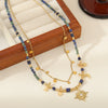 Wholesale Handmade Geometric Lapis Lazuli And Copper Pendant Clavicle Necklace For Women Bohemian Style
