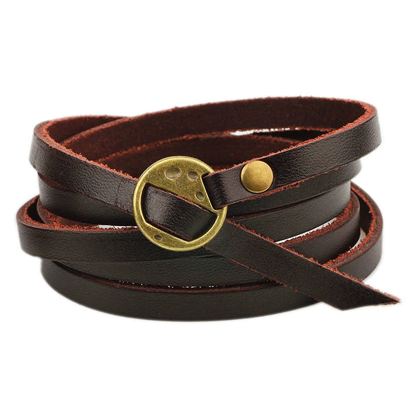 Wholesale Handmade Geometric Real Leather Five Circle Bracelet Jewelry