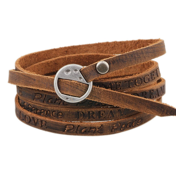 Wholesale Handmade Geometric Real Leather Five Circle Bracelet Jewelry