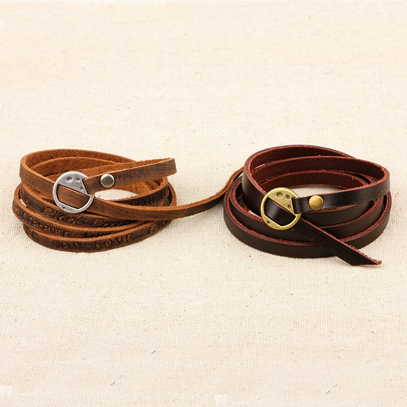 Wholesale Handmade Geometric Real Leather Five Circle Bracelet Jewelry