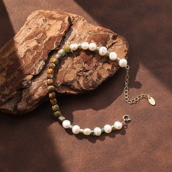 Wholesale Handmade Geometric Silver Electroplated Freshwater Pearl Bracelet For Women