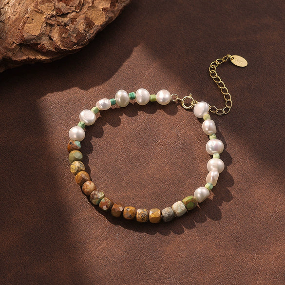 Wholesale Handmade Geometric Silver Electroplated Freshwater Pearl Bracelet For Women