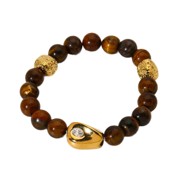 Wholesale Handmade Geometric Stainless Steel Beaded Bracelet With Tiger Eye Stone And Zircon For Women