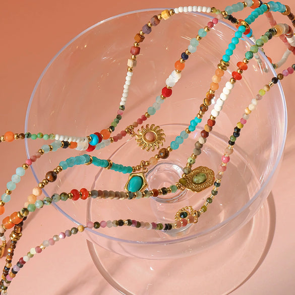 Wholesale Handmade Geometric Stainless Steel Beaded Necklace Pendant Clavicle Chain Choker For Women