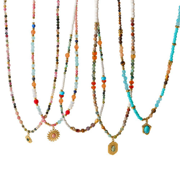 Wholesale Handmade Geometric Stainless Steel Beaded Necklace Pendant Clavicle Chain Choker For Women