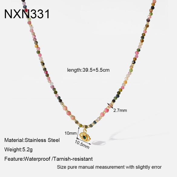 Wholesale Handmade Geometric Stainless Steel Beaded Necklace Pendant Clavicle Chain Choker For Women