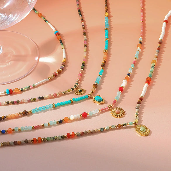 Wholesale Handmade Geometric Stainless Steel Beaded Necklace Pendant Clavicle Chain Choker For Women