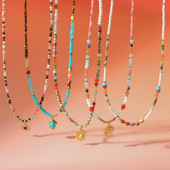Wholesale Handmade Geometric Stainless Steel Beaded Necklace Pendant Clavicle Chain Choker For Women