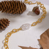 Wholesale Handmade Geometric Stainless Steel 18K Real Gold Plated Baroque Pearl Necklace For Women