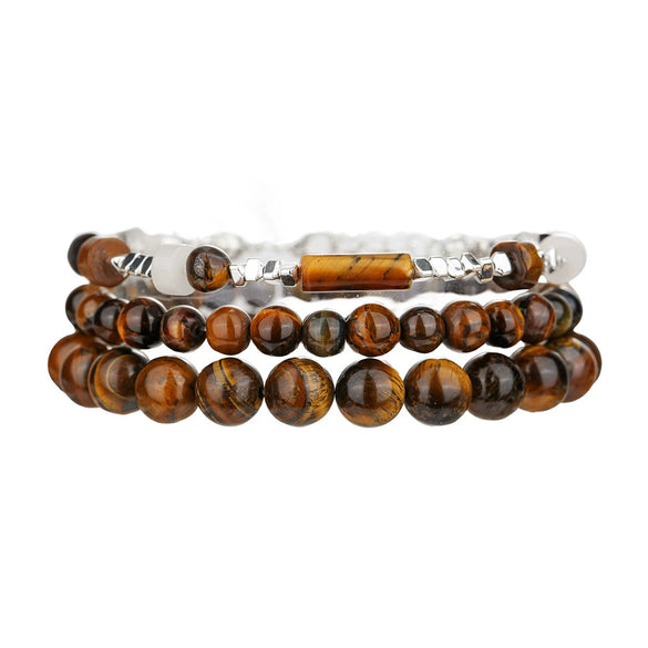 Wholesale Handmade Geometric Tiger Eye Stone And Black Gallstone Beaded Elastic Bracelet For Unisex