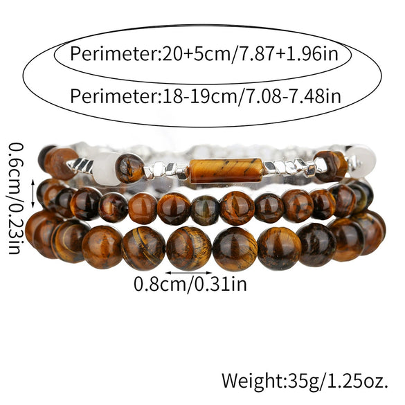 Wholesale Handmade Geometric Tiger Eye Stone And Black Gallstone Beaded Elastic Bracelet For Unisex