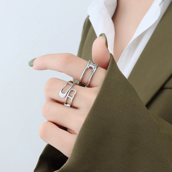 Wholesale Handmade Geometric 316L Stainless Steel Ring Jewelry Electroplated Unisex