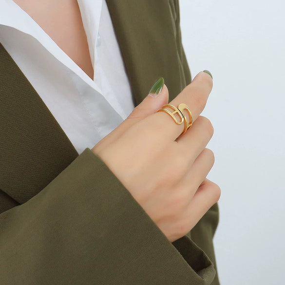 Wholesale Handmade Geometric 316L Stainless Steel Ring Jewelry Electroplated Unisex