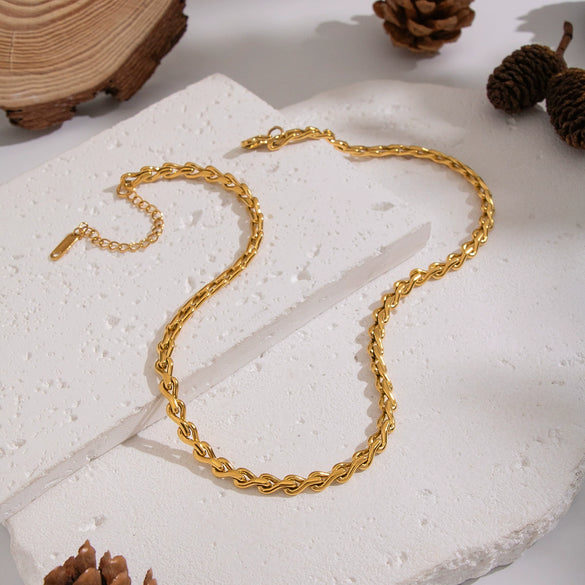 Wholesale Handmade Geometric Twisted Chain Necklace 18K Real Gold Plated Stainless Steel Jewelry For Women