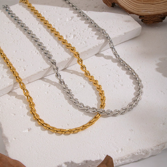 Wholesale Handmade Geometric Twisted Chain Necklace 18K Real Gold Plated Stainless Steel Jewelry For Women