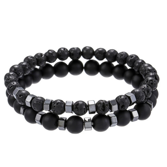 Wholesale Handmade Geometric Volcanic Stone Black Gallstone Beaded Elastic Unisex Bracelet