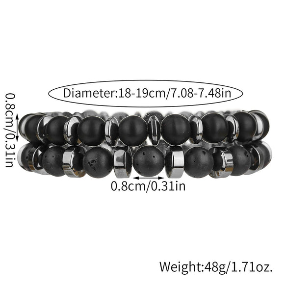 Wholesale Handmade Geometric Volcanic Stone Black Gallstone Beaded Elastic Unisex Bracelet