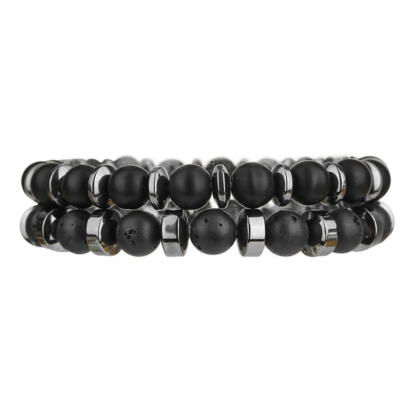 Wholesale Handmade Geometric Volcanic Stone Black Gallstone Beaded Elastic Unisex Bracelet