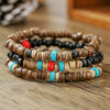 Wholesale Handmade Geometric Wood Coconut Shell Chip Multilayer Stacked Bracelet Set Unisex