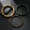 Wholesale Handmade Geometric Wood Coconut Shell Chip Multilayer Stacked Bracelet Set Unisex
