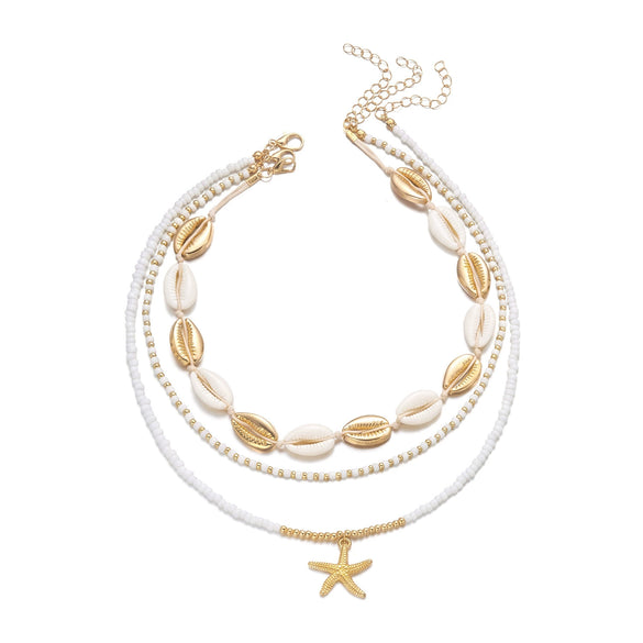 Wholesale Handmade Glass And Alloy Starfish Shell Beaded Colorblocking Seed Bead Layered Necklace Set For Women With Geometric And Animal Patterns