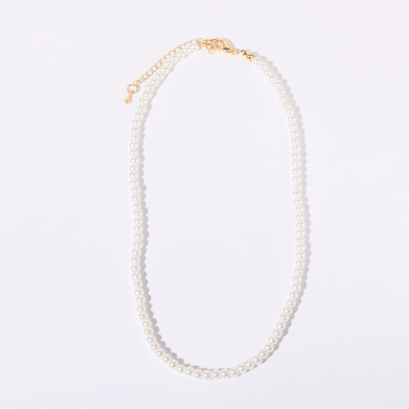 Wholesale Handmade Glass And Colored Glaze Geometric Pearl Chain Necklace For Women